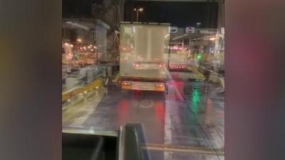 Calais ferry with lorry on it