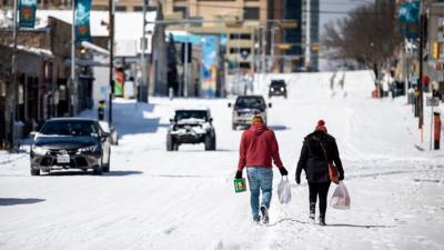 People walking in snow