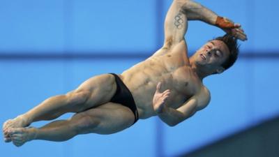 Tom Daley diving at the European Aquatics Elite Championships