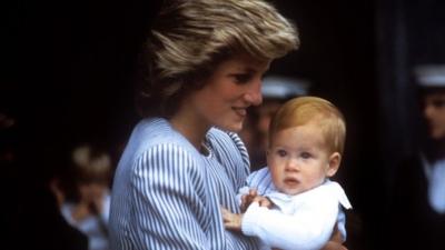 File picture dated 27/08/1985 of Diana Princess of Wales carrying a baby Prince Harry 27/08/1985