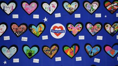 Memorial Wall for the victims of Grenfell Tower fire, June 2019