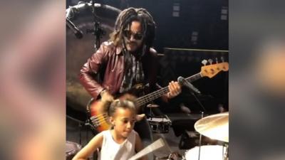 Nandi Bushell drumming with Lenny Kravitz