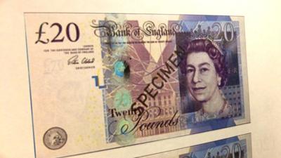 A specimen example of a £20 note