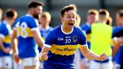 Paul Forker celebrates Maghery's win at the Athletic Grounds