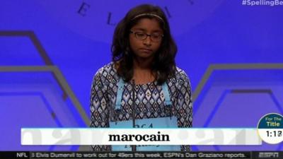 The 12-year-old from California spells the French-derived word correctly to win the $40,000 prize.