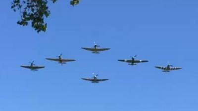 Hurricanes and Spitfires leaving RAF Coningsby