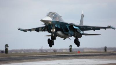 Russian Su-34 bomber lands after returning from Syria.