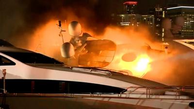 Yacht on fire