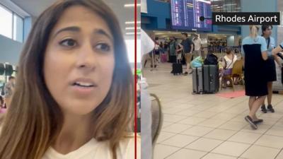 Azadeh Moshiri walking through Rhodes airport