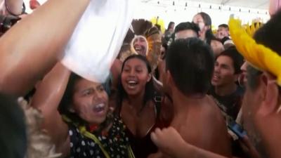 Members of the indigenous community celebrating in Brazil