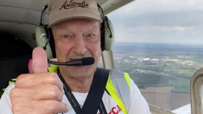 Malcolm Metcalf took to the skies as he tries to complete 90 challenges before he turns 90.