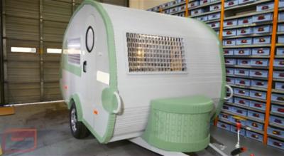 The finished caravan made up of 215,158 toy bricks