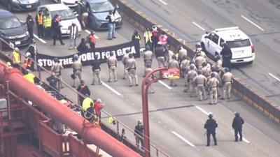 Pro-Palestine protesters on the Golden Gate Bridge