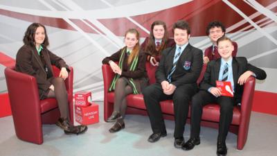 Pupils getting ready for the School Report Live TV programme