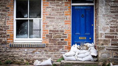 Sandbags outside house