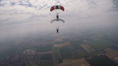 Members of the parachute regiment in the sky