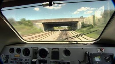 Railway lines from train cab