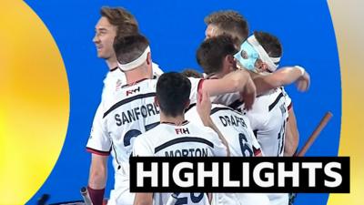 GB men's hockey team celebrate a goal against Pakistan