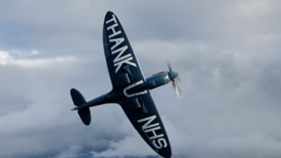 The NHS Spitfire flew over the West Midlands on Tuesday