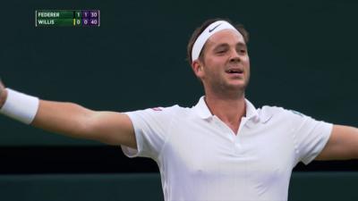 Marcus Willis wins his first game aginst Roger Federer