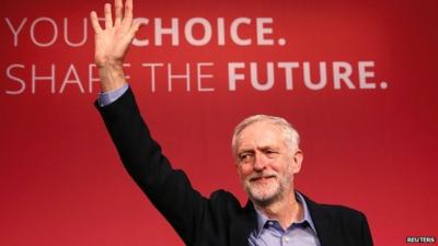 Jeremy Corbyn waves after making his acceptance speech