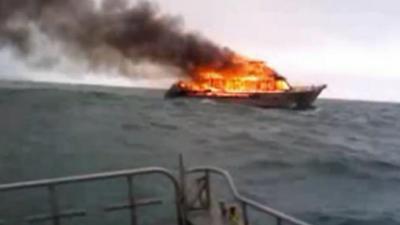 Ferry alight off coast of Whakatane, New Zealand