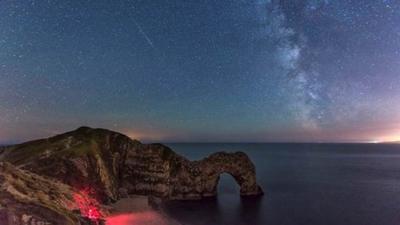 Meteor visible over Durdle Door, Lulworth, Dorset