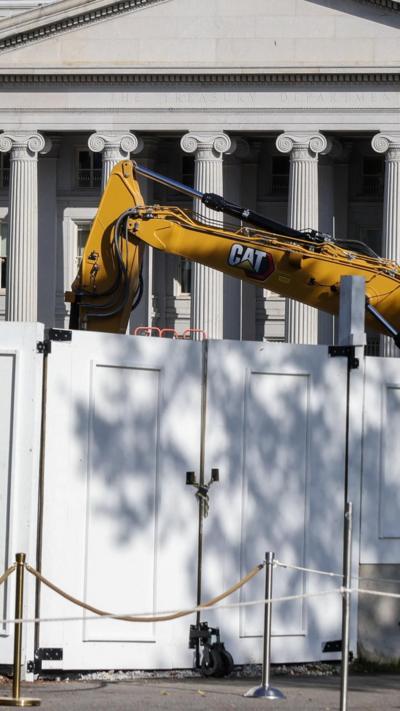 Heavy machinery works during demolition of the East Wing of the White House