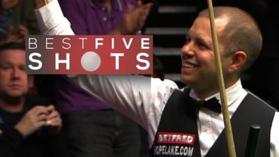 Barry Hawkins celebrates victory over Ronnie O'Sullivan at the 2016 World Snooker Championship