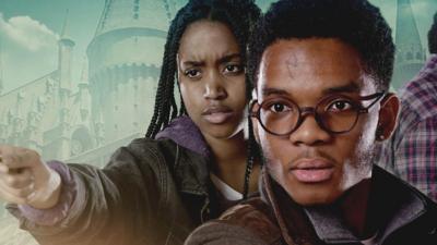 Two young black actors portraying Harry Potter and Hermione Granger