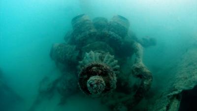 Flying boat wreckage underwater