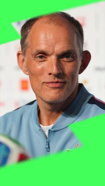 Football coach Thomas Tuchel looking down camera during a press conference
