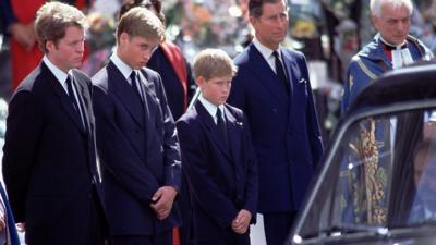 Prince Harry at his mother's funeral