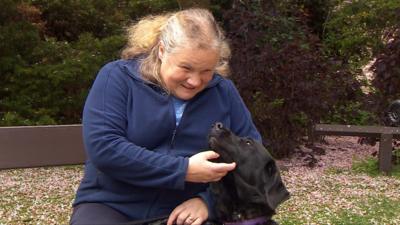 Mel Griffiths and her dog Elsa