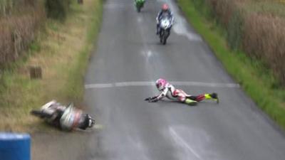 Malachi Mitchell-Thomas emerged unscathed despite crashing out of the first supersport race at the Cookstown 100