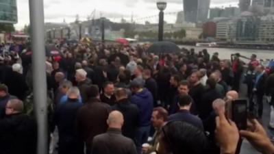 Cab drivers outside City Hall