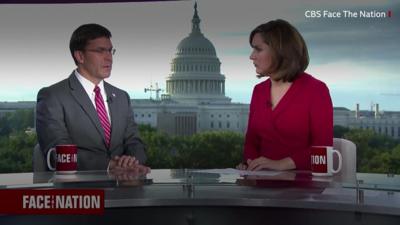 US Defence Secretary Mark Esper with CBS host Margaret Brennan