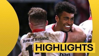 Robert Baloucoune celebrates his second try against Connacht