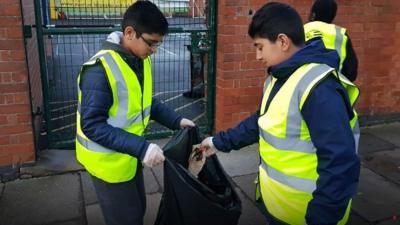 Boys litter-picking