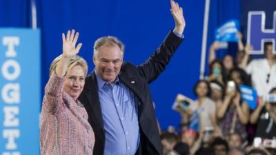 US Democratic Presidential candidate Hillary Clinton and US Senator Tim Kaine