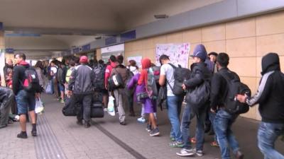 Migrants arriving in Salzburg, Austria