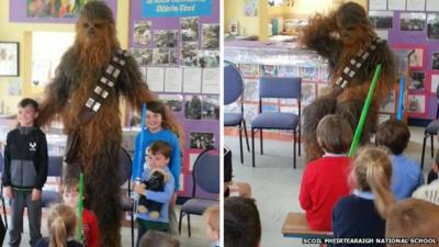 Chewbacca visits school