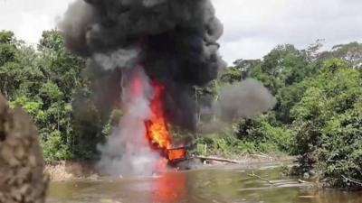 An explosion over a river