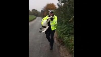 Policeman with swan