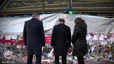 David Cameron and Francois Hollande outside the Bataclan theatre