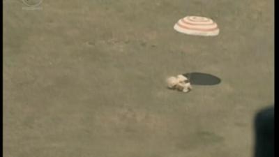 Soyuz capsule touches down