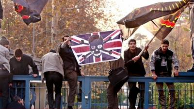 Protestors at Britain's embassy in Iran, in 2011