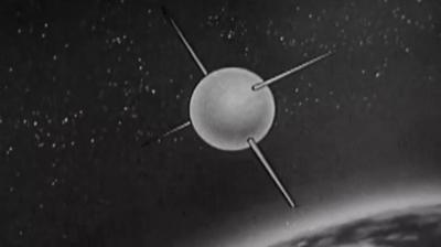 Illustration of Sputnik flying through space