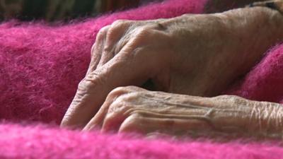 An elderly person's hands