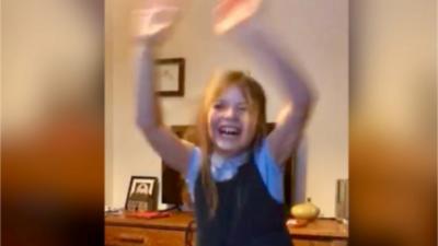 Snow school - and jumping for joy - one pupil from Ysgol Felinheli, Gwynedd